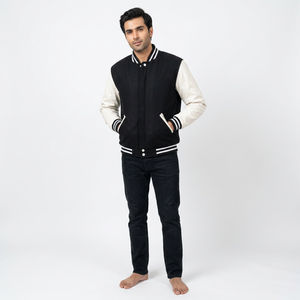 Chaqueta Varsity de Lona y Cuero con Estampado Personalizado para Invierno, con Ribete de Piel de Oveja, para Escuelas, Universidades y Equipos Deportivos - Product Image 1