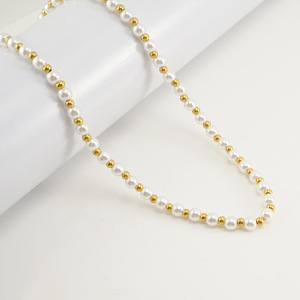 ZOGXIN Pearl Chain Necklace Gold Plated 18k Stainless Steel Women's Party Jewelry Round Bead Design - Product Image 2