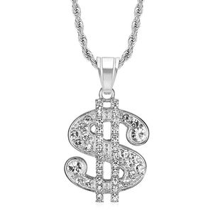 Collier pendentif signe dollar plaqué or Yunnique en acier inoxydable avec sertissage pavé, bijou unisexe style hip-hop, cadeau - Product Image 5