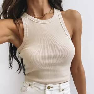 Vente en gros été dames gilet blanc coton côtelé gilets <span class=keywords><strong>sans</strong></span> manches décontracté culture femmes débardeur - Product Image 3