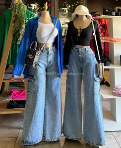 Commercio estero per il vero colpo di jeans da donna versione coreana di pantaloni a vita alta a gamba larga mocio femminile stallo dal vivo fornitura di fabbrica