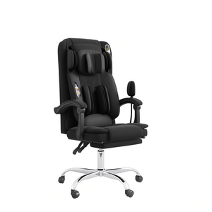 Chaise de bureau à dossier haut en cuir PU, fonction massage, accoudoirs réglables, base pivotante, pieds en métal chromé, design élégant - Product Image 1