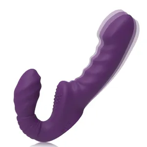 Strapless Strap-On G-Spot Dildo Vibrator Anti-Slip Silicone Realistic Double-Ended Vibrating Butt Plug For Lesbian supplier