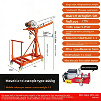 Palans électriques portables de 450 kg, 220 V, mini-grue orange, treuil en acier de 12 m avec poignée manuelle d'urgence pour garage, levage domestique