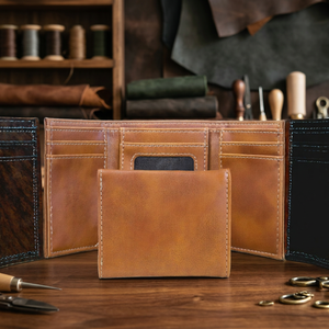 Cartera Corta de Cuero Genuino para Hombre WRIZA, Tarjetero con Múltiples Ranuras, Cierre Abierto, Estilo Minimalista, Marrón Vintage, 3.5x4.25 Pulgadas - Product Image 2