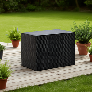 Boîte de rangement rectangulaire en rotin noir pour coussins de patio, pour usage extérieur dans le jardin ou sur la terrasse - Product Image 2