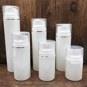 Atacado em estoque 30ml 50ml 80ml 100ml 120ml 150ml cor branca com sliver anel airless bomba garrafa spray frasco para loção