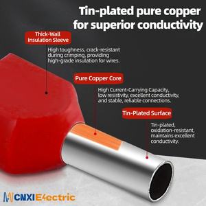CNXI <span class=keywords><strong>TE</strong></span> Series Multi-Size Twin Cables Type Nylon Manchons isolés Embouts T2 Terminal d'extrémité de cordon en cuivre pour les usines de fabrication - Product Image 2