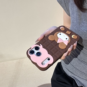 Cover per iPhone 17 Pro Max 16 15 Plus 14 13 12 in Silicone con Design <span class=keywords><strong>Hello</strong></span> <span class=keywords><strong>Kitty</strong></span> a Tema Cioccolato - Product Image 2