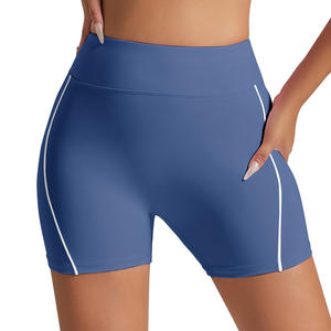 Shorts de Yoga de Cintura Alta Estilo Europeo Americano para Mujer, Sin Costuras, con Franja Lateral, de Nailon y Spandex, para Fitness y Entrenamiento - Product Image 1