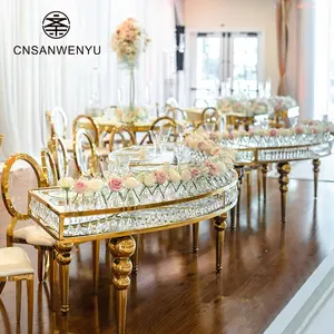 Table de salle à manger ronde en or en acier inoxydable de luxe de fournisseur de mariage pour des événements partie