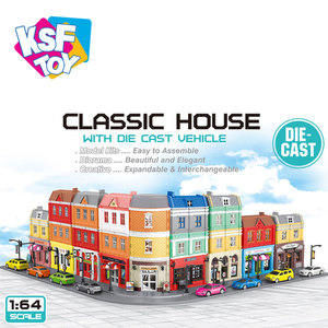 BSCI Européenne boulangerie cabine classique maison blocs bricolage créatifs assemblés jouets éducatifs avec 1:<span class=keywords><strong>64</strong></span> voitures moulé sous pression - Product Image 5