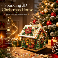 Ornement de bureau en forme de maison de Noël LS, kit de peinture diamant avec perles en bois, décoration suspendue pour sapin de Noël, cadeau artisanal fait main