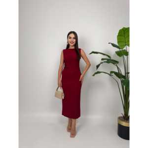 Robe fourreau élégante sans manches, col rond, taille naturelle, confortable, pour soirée, noire - Product Image 2