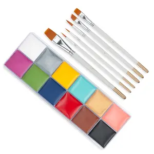 Kit de pintura corporal lavable a base de agua, resistente al agua, 12 colores, paleta de pintura corporal facial para maquillaje infantil