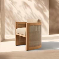 Moderner Outdoor-Teakholz-Drehsessel mit Rattan-Seitenpaneel Luxuriöser Garten-Terrassen-Loungesessel Wasserdicht für Villa-Terrasse
