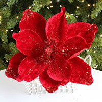 Décorations de Noël, fleur de magnolia artificielle en flanelle haut de gamme de 25 cm, accessoires DIY pour arbre de Noël