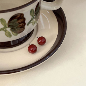 Yinruitai Cherry S925 Sterling <b>Silver</b> <b>Stud</b> <b>Earrings</b> Red Ball Shape For Women Everyday Wear - Product Image 3
