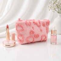 Trousse de Maquillage Grande Capacité pour Femme avec Nœud Mignon, Personnalisable OEM, en Fausse Fourrure Moelleuse, Pochette Douce en Peluche Teddy avec Fermeture Éclair