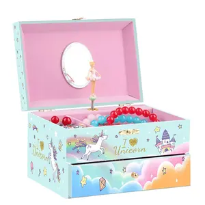 Hiç parlak 7 inç pembe kuğu takı müzik kutusu çekmece Unicorn dans balerin müzik kutuları ile prenses müzik mücevher kutusu