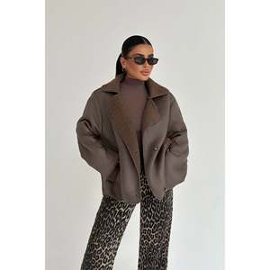 Chaqueta de piel sintética larga con estampado de visón, conejo y zorro, estilo vintage, con decoraciones, tejido a cuadros, relleno de algodón color camel y botones. - Product Image 2