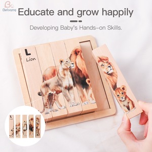 Nuovi Montessori in legno <span class=keywords><strong>4</strong></span> in 1 giocattolo <span class=keywords><strong>Puzzle</strong></span> a blocchi di animali in età prescolare giocattoli educativi a motore Fine per lo sviluppo per bambini e bambine - Product Image 2