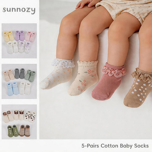 Lot de 5 paires de chaussettes en coton pour bébés de 0 à 3 mois, respirantes, en maille, à motifs de dessins animés, pour garçons et filles, chaussettes tube fines d'été - Product Image 1