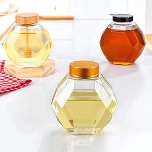 Barattoli Esagonali Vuoti per Miele con Tappo in Legno, Contenitori in Vetro per Alimenti Sigillati - Product Image 1