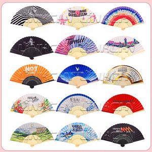 Abanico Plegable de Bambú con Tela Impresa Personalizada, Abanico de Mano Portátil para Promociones, Diseño Pintado - Product Image 6