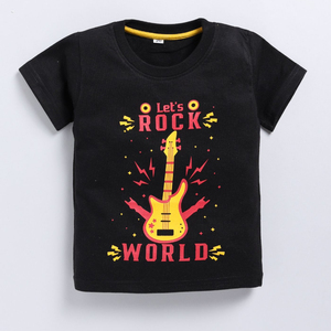 T-shirt en coton pur imprimé pour garçons, tissu doux et respirant, coupe confortable, motif de guitare élégant, vêtements décontractés pour tous les jours - Product Image 1