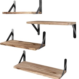 Wooden <b>Wall</b> Mounted <b>Shelf</b> Solid Wood Rectangle Iron Bracket Living Room <b>Storage</b> Display Rack - Product Image 5