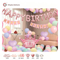 Perlengkapan Dekorasi Balon Ulang Tahun Biru Macaron, Mahkota, Hati, Balon Foil, Balon Huruf Selamat Ulang Tahun, Spanduk, Balon Latex