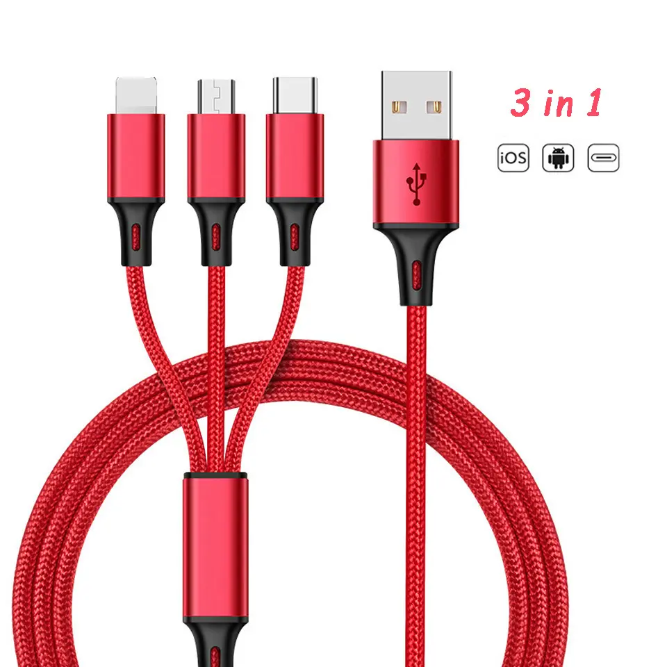 מיקרו USB סוג C אור 3 ב-1 כבל רב יציאת USB כבל טעינה USB מרובה לאייפון סמסונג הואוואי