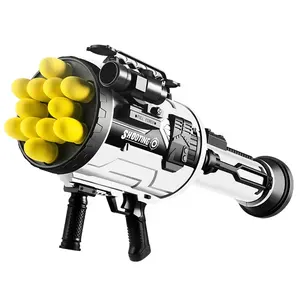 Mainan Peluncur Tembakan Roket Elektrik, 12 Buah Pistol Mesin Simulasi Mortar Sembur Peluru Lembut untuk Anak-anak, Set Permainan Menembak Luar Ruangan