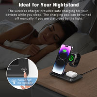 Support de charge magnétique sans fil 3-en-1 de haute qualité 15W avec veilleuse réglable, compatible avec smartphones, montres et écouteurs