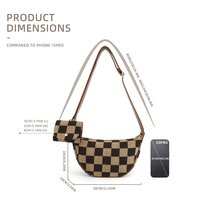 Personnalisation en gros Style occidental PU à carreaux motif imprimé femmes Messenger épaule voyage sac à bandoulière avec casque