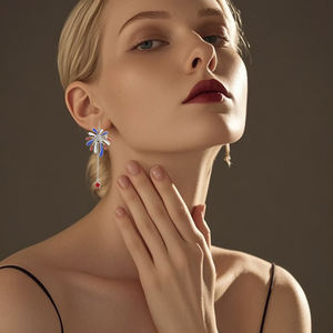 Moda küpe mavi kırmızı Fireworks Glitter elmas tasarım uzun küpe ile amerikan bağımsızlık günü hediye aksesuar küpe - Product Image 6