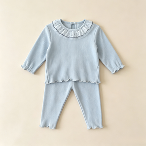 Offerta Speciale: Completo per Bambine con Maglia a Costine, Colletto con Volant, Maniche Lunghe e Pantaloni, Colori Personalizzabili - Product Image 3