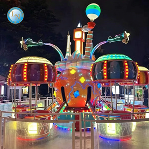 Manège pour enfants certifié CE, thème voyage mondial, avec cabine de montgolfière rotative à 16 places, à commande individuelle, en forme d'avion - Product Image 1