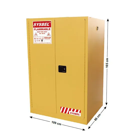 Gabinete DE SEGURIDAD inflamable de alta calidad de 90 galones y 2 puertas Gabinete de seguridad de laboratorio amarillo para almacenamiento