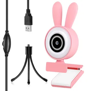 Cámara Web Full HD con diseño de conejo, Webcam con micrófono incorporado, enfoque automático, para videoconferencia, 1080p