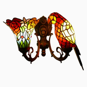 Lampe murale Tiffany LED en verre coloré, perroquet avec lanterne <span class=keywords><strong>Aquarius</strong></span>, style vintage antique, lampes de chevet décoratives - Product Image 1