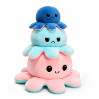 Peluche pieuvre double face à visages interchangeables, design réversible, super douce, en coton PP, vente en gros