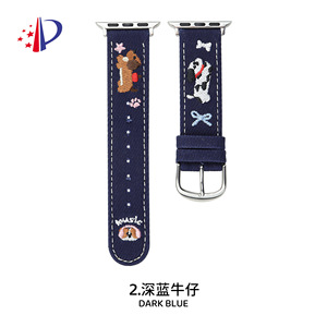 Dachshund Puppy correa de cuero vaquero bordada para Iwatch10 98765 pulsera de muñeca Ultra para Apple Watch correa de reloj de cuero - Product Image 2