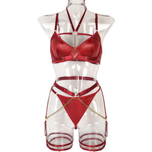 Conjunto de lencería para mujer, lencería sexy con tiras, sujetador de realce con aros, conjunto de liga, lencería con cadena - Product Image 6