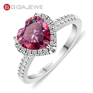 GIGAJEWE Moissanite Ring 2.0ct 8.0mm Heart Cut Pink Color 925 Silver 18k Gold Multi-layer Plated Engagement Ring