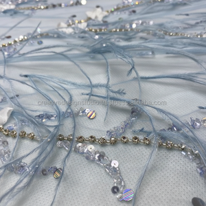 Tela de diseñador de bordado con cuentas pesadas con lentejuelas de cristal para bodas y fiestas Fabricado por el proveedor - Product Image 1