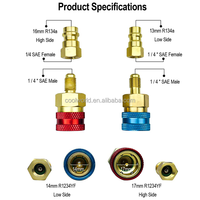 Set Adaptor Universal R1234YF ke R134A - 1/4" SAE Male/Female, Desain Ball Lock, Ideal untuk Teknisi HVAC DIY & Profesional