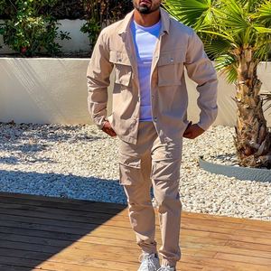Ensemble de vêtements décontractés pour hommes de qualité supérieure, veste et pantalon, nouvelle collection printemps-automne, survêtement uni, coupe ample, tendance - Product Image 1