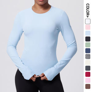 Haut de yoga à manches longues pour femme, finition brossée, idéal pour l'entraînement intensif, le Pilates, la course et les activités sportives printanières - Product Image 1